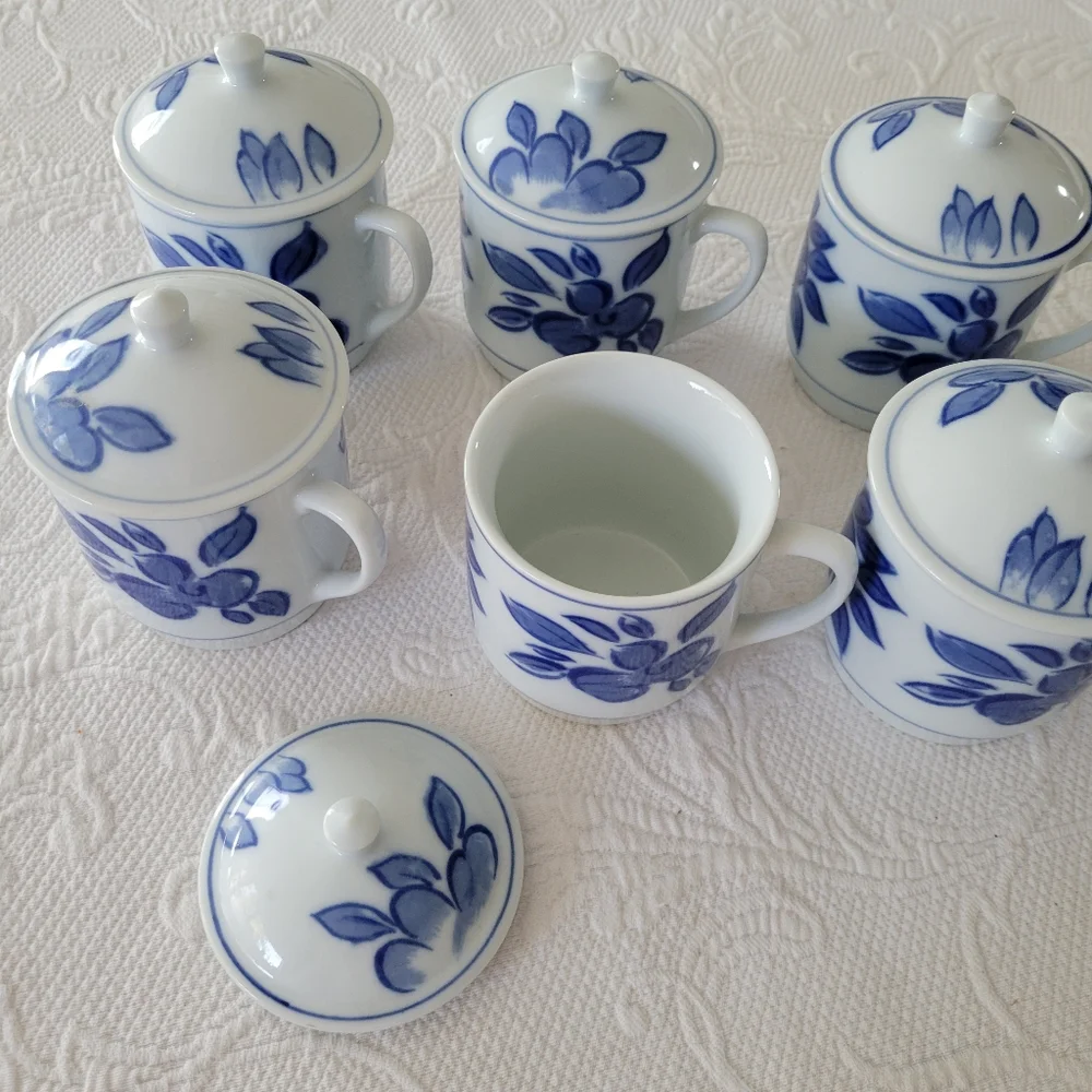 Williams & Sonoma porcelain teacups with lids